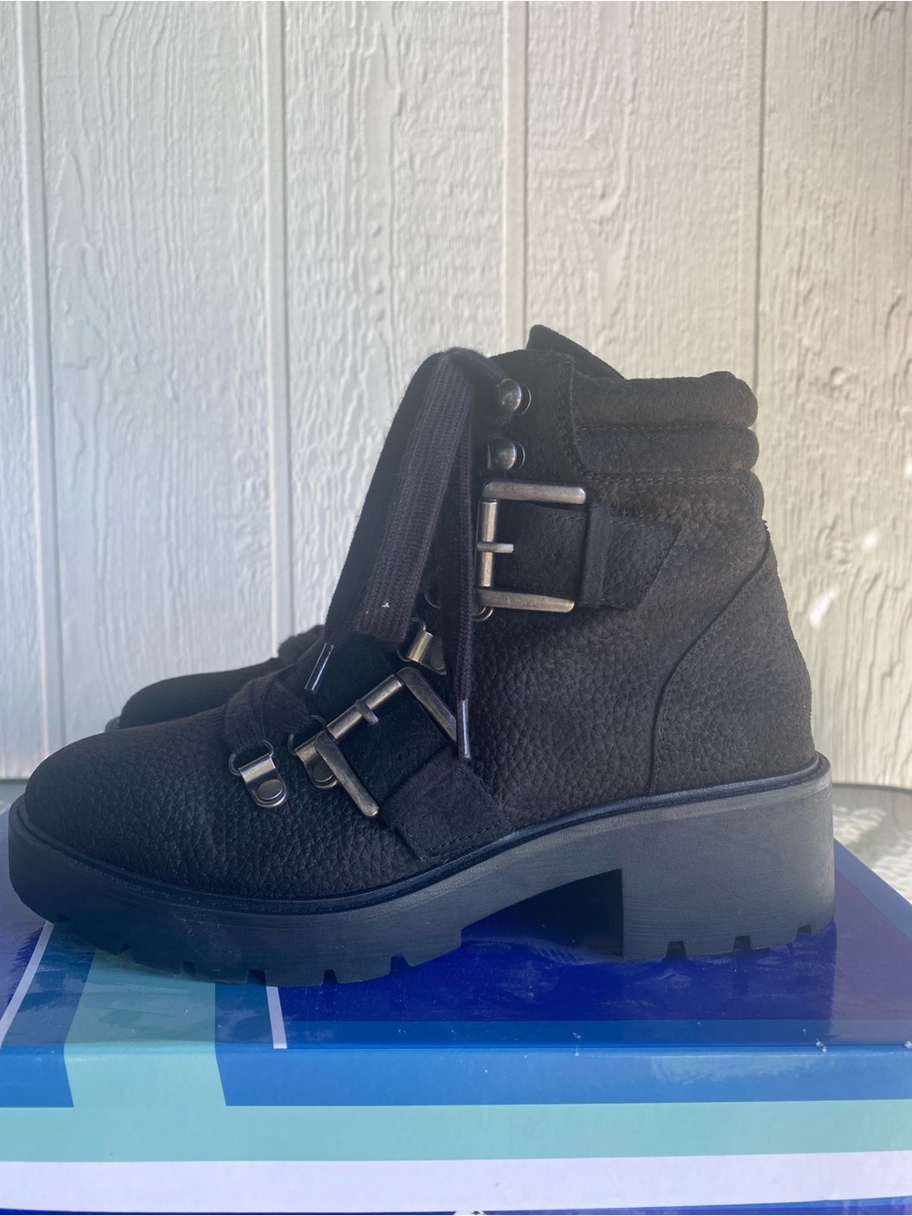 White Mountain Black Lace-Up Lug Sole Ankle Boot